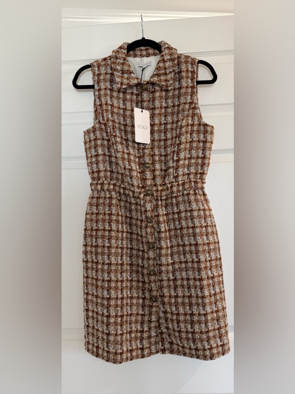 Sedge Women’s Brown & Cream Tweed Button-Front Dress